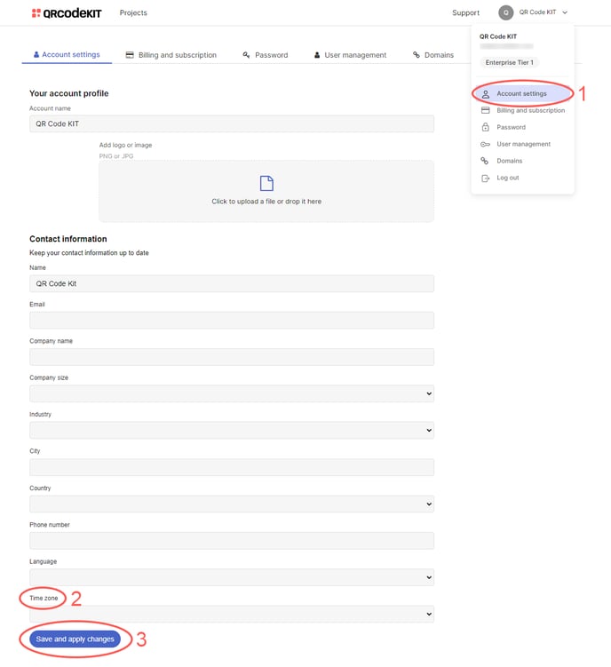 How to change my account's time zone
